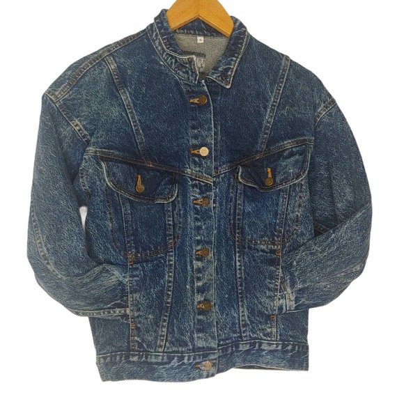 Vintage 1980s Sunset Blues Womens Small Denim Jean Jacket Dark Acid Wash Retro - Picture 1 of 9